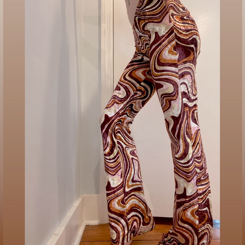 70s style swirl flare pants